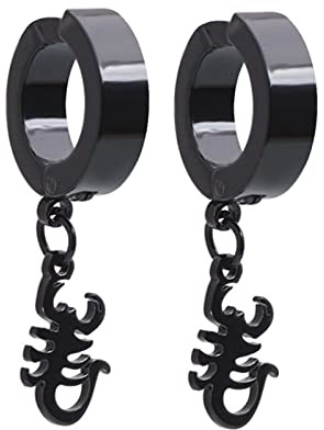 Homxi Ohrringe mit Clips Damen Herren,Ohrring Schwarz Edelstahl Hoop mit Stern Clips Ohrringe Damen Stil 1