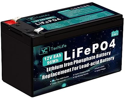 12V 8Ah LiFePO4 Batería de Litio, Batería de Litio de Ciclo Profundo de Hasta 3000+ Ciclos, 12V Batería LiFePO4 Recargable Built-in BMS, Utilizada para Energía Solar/Eólica UPS