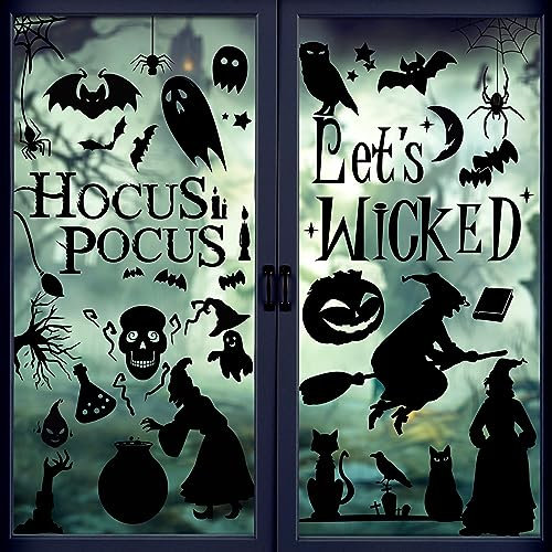 Toptime Halloween Fensteraufkleber, 102 Stück Fensterbilder mit Hexen-, Fledermaus- und Gespenstermotiven, 9 Blatt Halloween Aufkleber kleine Fenstersticker, Halloween Deko für Glas, Wand, Spiegel