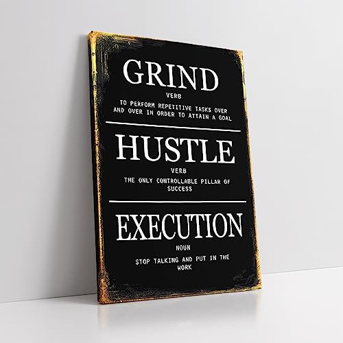 KAWAHONE Motivierende Wanddekoration – Grind Hustle Execution Zitate Positive Affirmations Poster, inspirierendes schwarz-weißes Kunstwerk für Wohnzimmer, moderne Heimdekoration