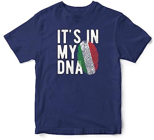 Purple Print House Italian Flag Kids T Shirt Italia Its in My DNA Italy Football Supporter World Boy Girl Top Tee, 9-11 Years, Navy