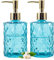 GOYISEE Glas Seifenspender,12 Oz Diamant Design Glas Nachfüllbare Hand Seifenspender, Mundwasser Lotion Spender für Küche, Badezimmer (Blue 2 Pack)
