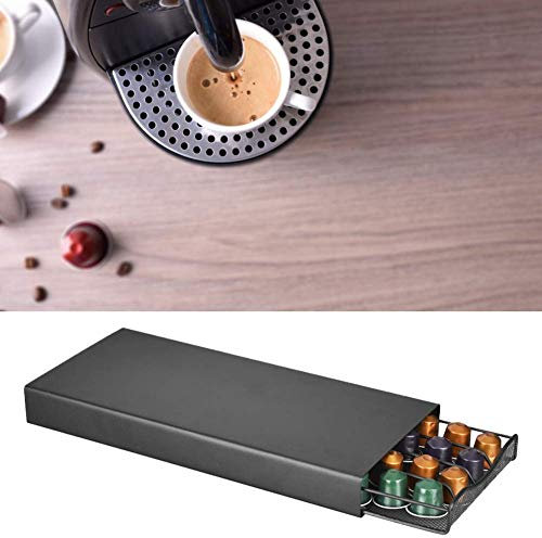 Kaffeekapselschublade, Kapsel Aufbewahrung Kaffee Maschine Ständer Kaffeepads Organizer Schublade Kapselhalter für Nespresso von 40 Kaffeekapseln, 37,5x17,5x5,5cm