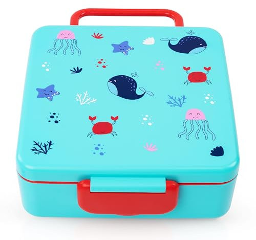Sweety Fox Brotdose Kinder mit Fächern Meer Langlebig und auslaufsicher, Bento Box für Kinder 3-12 Jahre, Leicht zu reinigen, Gesunde und amüsante Pausensnacks, Sichere und BPA-freie Materialien