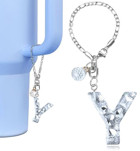 Vmini Accesorios de vaso para vaso Stanley con asa, dijes de letras brillantes para Stanley de 40 onzas, 30 onzas y vaso HydroJug de 40 onzas, bonita decoración de dije de letra inicial brillante para