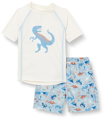 Playshoes Unisex Kinder UV-Schutz Bade-Set zweiteilig Schwimmshirt Badeshorts Badebekleidung, Dino Ecru, 110/116