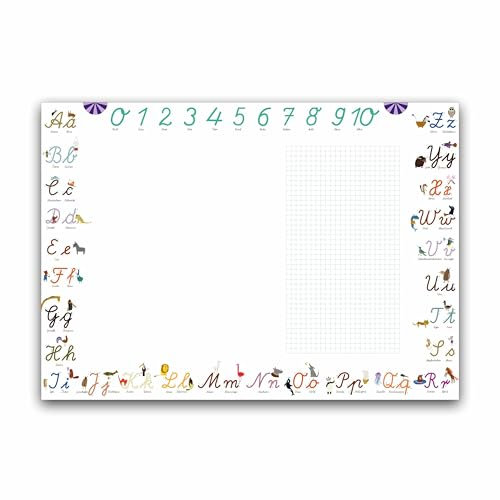 ABC Kinder Schreibtischunterlage Papier | DinA2, 25 Blatt | Kariertes Feld | Alphabet mit Hilfslinien zum Lernen & Üben | Zum Kritzeln, Zeichnen | 2. Klasse