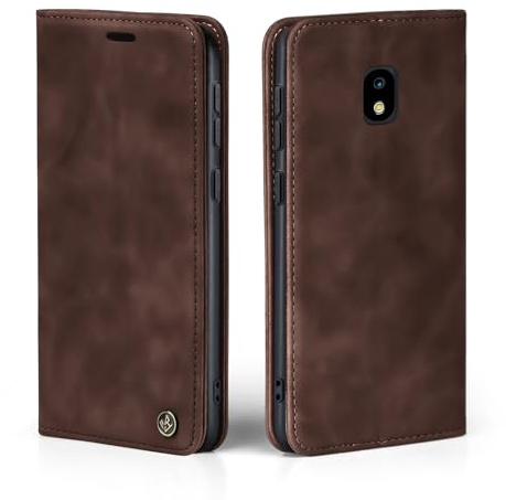 LBH Handyhülle für Samsung Galaxy J3 (2017) in Dunkelbraun mit Karten- und Geldfach Smartphone Hülle mit Standfunktion Flip Case Schutzhülle Magnetverschluss Vintage