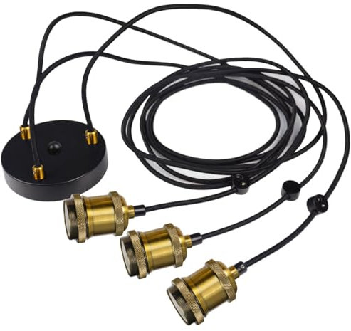 ANMOBANG Vintage Pendant Light Fitting Multi Light Modern Retro Industrial Style E27 Lamp Holder 200cm Cable Spider Pendant Light for Kitchen Island Living Room Dining Room (Bronze Gold, 3 Lights)