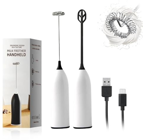 Mousseur à lait rechargeable | Fouet mousseur à lait électrique pour Matcha, Cappuccino, Latte, Smoothie | 2 fouets multifonction | Cable USB