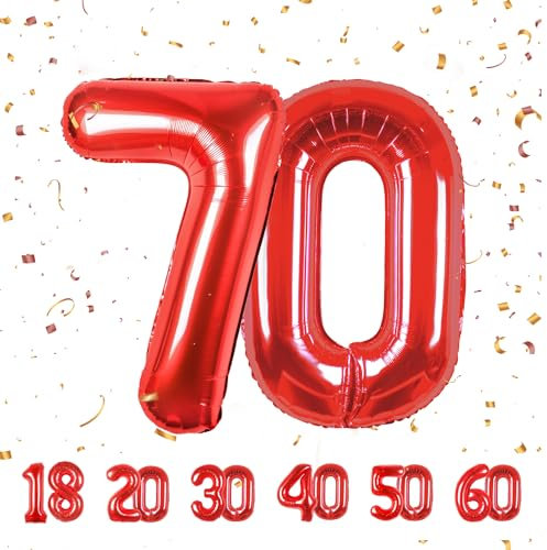 70 Geburtstag Deko zahlen luftballon 70 jahre | Folienballon Rot- für 70. Geburtstagsdeko Männer Frauen Ballon Zahl Deko zum Geburtstag fliegt mit Helium