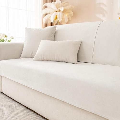 GKXLH Neue wasserdichte Sofa überzug - Weiche Chenille Sofa Sitzkissenbezüge, rutschfeste Sofabezug waschbar 1 2 3 4 Sitzer Couch überzug für Sektionssofa, Sofaüberwürfe L Form (Reis Weiß, 90x210cm)