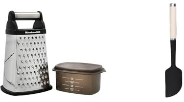 KitchenAid Cheese Grater with Container and Lid, 4-Sided, Black & Spatula, Silicone Spatula Non-Stick, Flexible, Dishwasher Safe - Almond Cream