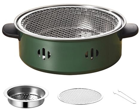 Piccola griglia per barbecue da campeggio Griglia per barbecue portatile da tavolo Griglia a carbonella Fumatore Fornello per falò per cucinare picnic Beach Garden Patio,Verde,28cm