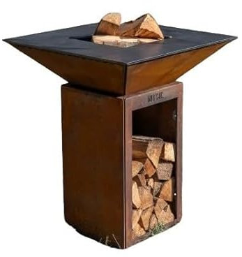 Pack Brasero Printemps - CÉVENOL Simple Cuve Acier Corten - 74x74x90 cm - Un brasero carré au charme authentique pour des soirées bois conviviales