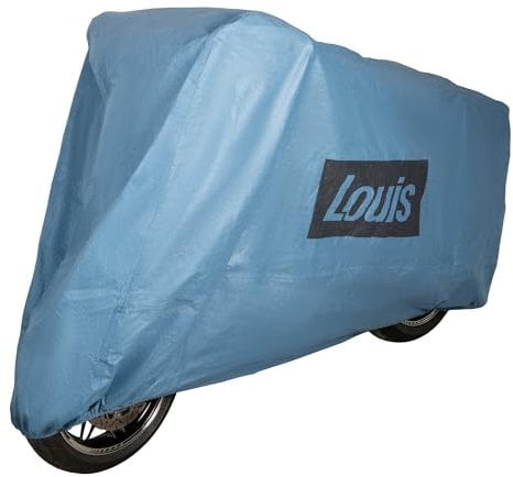 Louis Motorrad Abdeckhaube Sky, wasserdichte Motorrad Abdeckplane Outdoor, Atmungsaktive Motorradabdeckung, Mit Gummizug, Inklusive Transporttasche Kompatibel mit Kettenschloss, Blau, M