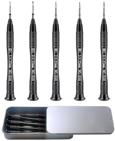 BAKESHU Mini Screwdriver Set, 5Pcs Magnetic Small Screwdriver Set, Aluminum Alloy Tiny Screwdriver Set with 2 Flat & 3 Cross Head for Glasses, Watches, Computer, Mobile Phone