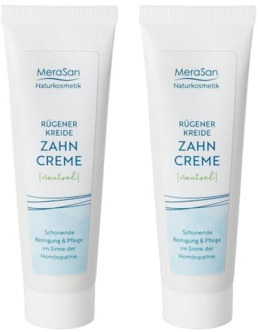 Merasan Rügener Kreide Zahncreme neutral 2x 50 ml – weiße Rügen Schlämmkreide Zahnpasta – Vegan, ohne Geschmack oder ätherische Öle