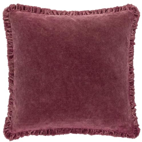 Yard Bertie Washed Cotton Velvet Filled Cushion (Burnt Red, 45 x 45 cm) | Soft Velvet Relaxed Style Decorative Pillow