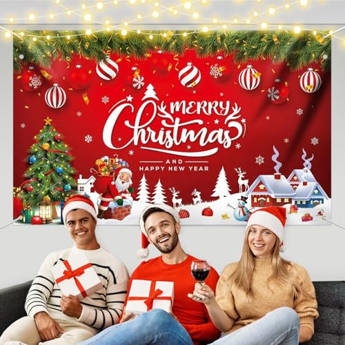 Minicoco Grande toile de fond de Noël en tissu - Fournitures de décoration de Noël - Bannière de Noël - Bannière de Noël - Panneau de photomaton - Décoration murale pour Noël, intérieur et extérieur