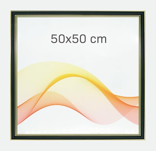 RAWWEST.BIS Holz Bilderrahmen 50x50 cm Glamour Fotorahmen Schwarz-Gold | Holzrahmen mit Furnierung, Plakatrahmen mit Plexi Acrylglas, Rahmen für Bilder Poster Fotos Puzzles, Posterrahmen