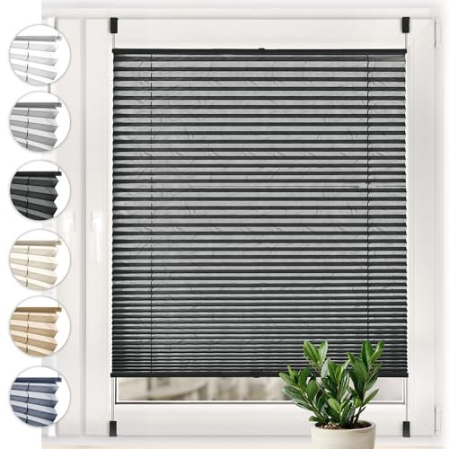 Sonello Plissee Crush Klemmfix ohne Bohren 30cm x 160cm Anthrazit Faltrollo Plisseerollo Jalousie für Tür & Fenster Blickdicht Sichtschutz Sonnenschutz Fertifplissee Rollo