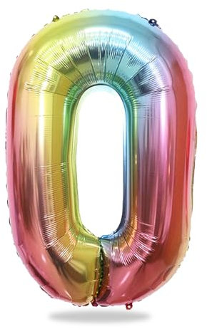 KOBOKO Zahlen Luftballon 0 Geburtstagsdeko, 40 Zoll Riesen Folienballon 0, Luftballons Zahlen Bunt Nummer 0, Luftballon 0. Geburtstag, Farbverlauf Zahlenballon Party Deko, Helium Ballon 0 Zahl Deko