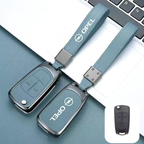 DZYYDS Auto Schlüssel Hülle für Opel Adam,Zinklegierung Schlüssel Tasche Schlüssel Box Schlüsselanhänger mit Logo Emblem Personalisiert Auto Deko Accessories,A-Blue