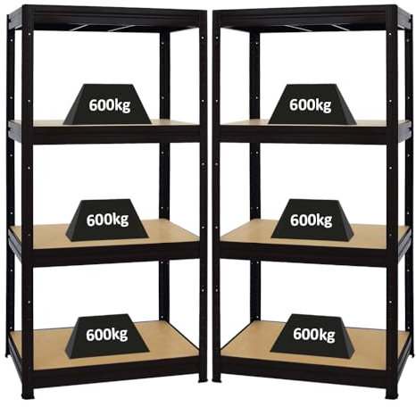 PROREGAL Mega Deal 2er-Sparset Profi-Schwerlastregal Dino HxBxT 180x90x60cm Fachlast 600kg Schwarz, Kellerregal, Steckregal, Garagenregal, Lagerregal