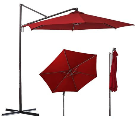Sekey Alu Sonnenschirm Rund 300 cm, mit Kurbelbedienung, 360° drehbar und neigbar, mit Einrastgarnitur und Handgriff, runder Gartenschirm mit UV50+ Sonnenschutz für Garten und Terrasse