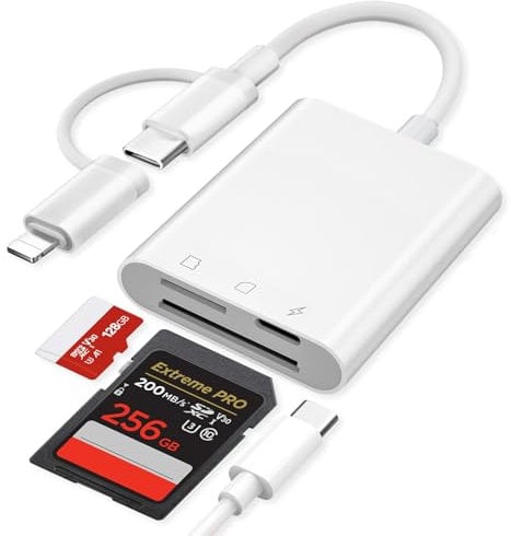[Apple MFi Certified] SD Kartenleser für iPhone, Lightning USB C SD Karten Adapter für SD/Micro SD/USB C Gleichzeitiges Laden, Speicherkartenleser SD Card Reader USBC für iPhone16 15 Samsung