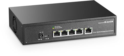 MokerLink Interruptor administrado de 5 puertos 10Gbps, 5x10G puertos Ethernet RJ45, 10G/5G/2,5G/1000M/1000Mbps, ancho de banda 100Gbps, conmutador de red gestionado web L2 metálico