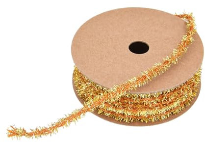 BrightGlow Weihnachten Lametta Girlande Dünn Mini Lametta Girlande Weihnachten Geschenkband Deko Schleifenband Geschenkband Glänzend Dünnes Lametta für Geschenk Weihnachtsbaum 8mm Champagner 1 Yard