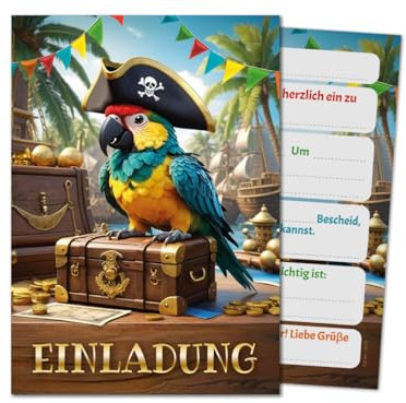 12 Einladungskarten zum Kindergeburtstag Jungen Mädchen Piraten-Party Pirat coole bunte Einladungen Geburtstag Kinder Jungsgeburtstag Mädchengeburtstag Schatzsuche Kinderparty Geburtstagseinladungen