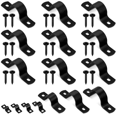 Glarks 30pcs 25mm Pipe Strap Clamp, Black Carbon Steel 2 Hole Strap Heavy Duty Rigid Pipe Strap U Bracket Tube Strap Cable Clamp Hanger Tension Tube Clip with Screw for Pipe Tube Cable Fixing