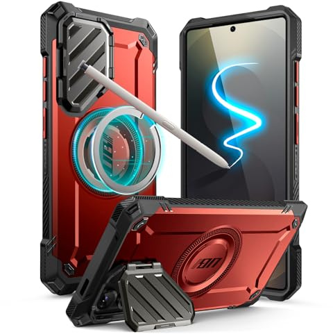SUPCASE for Samsung Galaxy S25 Ultra Case with Camera Cover Stand, Red | S Pen Friendly, Compatible with MagSafe, Military-Grade Protection, Magnetic Phone Case for S25 Ultra 6.9 Inch, UBMag XT