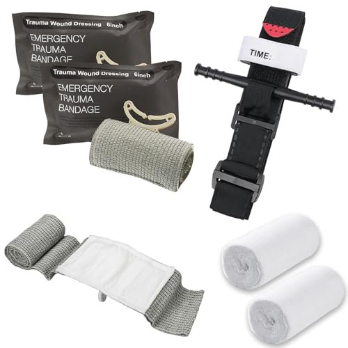 AQTAQ Tactical Tourniquet Tourniquets 6 Israeli Bandage, Elastic Bandage, 12m Gauze, Tourniquet First Aid Tactical Life Saving Hemorrhage Control, Bandage Tourniquet for Emergency Wound Dressing