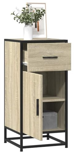 Gecheer Sideboard, Kommode mit viel Stauraum, Schrank mit Schublade und 2 offene Fächer, Anrichte für Wohnzimmer, Modern, Sonoma Eiche 35,5x35x76 cm Holzwerkstoff und Metall