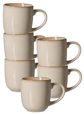 Ritzenhoff & Breker Olivia Kaffeebecher in beige, 410 ml, 6er Set, Becher mit großzügigem Henkel, Reaktivglasur, Steingut, Spülmaschinenfest