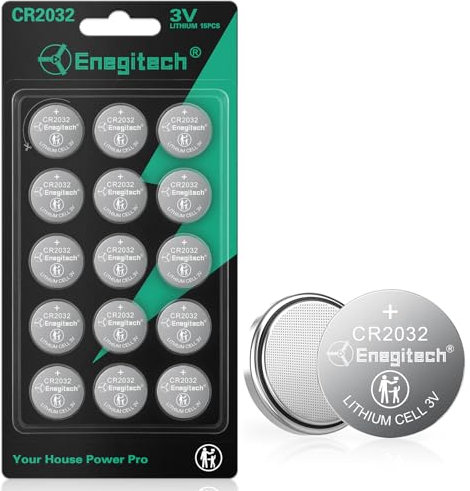Enegitech CR2032 Lithium-Knopfzellenbatterie 2032 Lithium-Batterie 3V für Uhren, Taschenrechner, Fernbedienungen, Thermometer, Schlüsselfinder Kompaktbatterie für kleine Elektrogeräte - 15er Pack