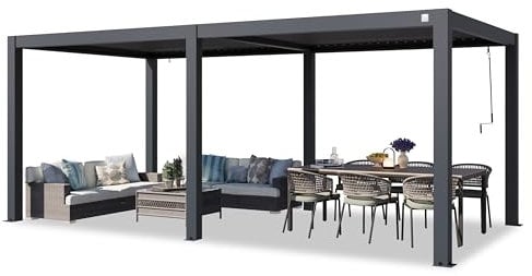 PRIMEYARD Pergola 3x6 m poteaux en Aluminium avec Lames orientables en Aluminium pavillon Anthracite