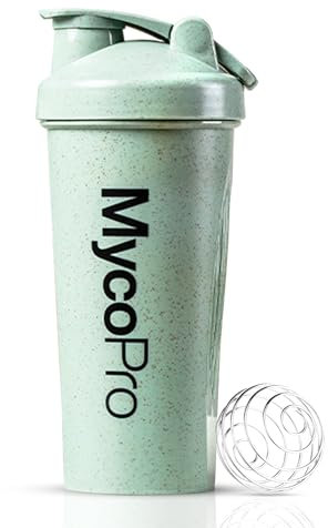 Protien Shaker Wheat Straw Shaker Bottle 600ml | Ideal for Protein Shakes and Powder Supplements | Tight Fitting Screw Lid and Flip Top | Biodegradable 50% Wheat Straw Plastic Gym Bottle | Mint Green