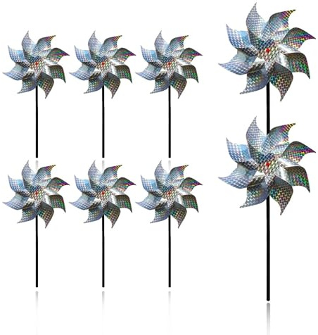 ShiningUU 8 Pack Reflective Bird Scarers Wind-Driven Windmills for Garden Yard Farm | Sparkly Spinners to Keep Birds Away from Crops, Windows & Patios | Outdoor Bird Scare Device