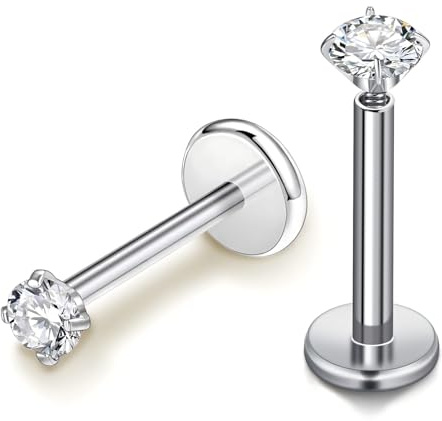 AceFun Labret Piercing Schmuck Lippenpiercing Helix Piercings Schmuck | Lippenpiercing Tragus Piercing Innengewinde für Frauen Männer CZ 2mm 3mm 4mm Conch Knorpel Ohrring Stecker Stablänge 8mm