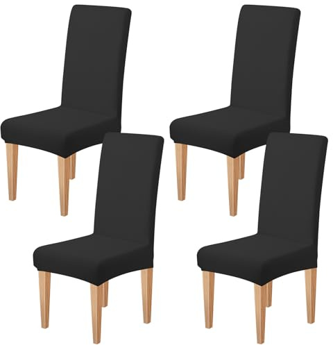 Dioxide Stuhlhussen 4er Set Stretch Stuhlhussen Schwingstühle Elastische Hussen Stuhlbezug Abnehmbarer Waschbarer Stühle Schutz für Küche Stuhlhülle Restaurant Hotel Bankett Hochzeit (Schwarz,4 Stück)