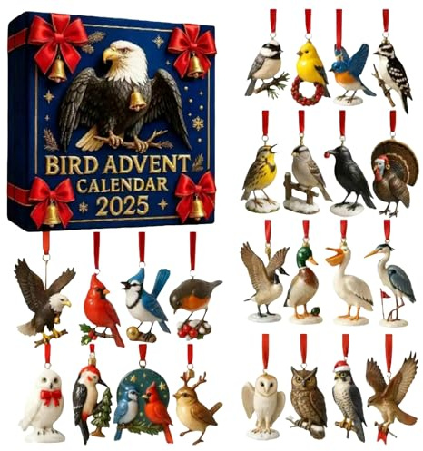Bird Adventskalender 2025, Weihnachts-Countdown-Kalender mit 24 Tagen Urlaubsüberraschungen, verziert mit 2D-Acryl-Vogel, geeignet für Party-Ideen, Geschenke für Vogelliebhaber (Vogel)