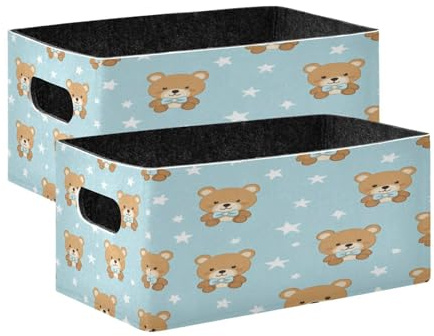 Kcldeci Cute Teddy Bear Pattern 2 Pack Storage Baskets for Organizing,Sturdy Foldable Storage Bins Organizer for Shelves Closet Nursery