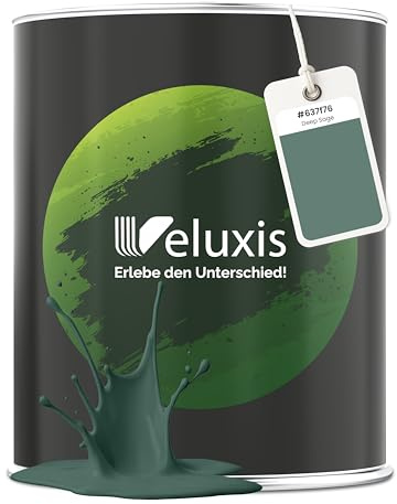 Veluxis Wandfarbe Grün Salbeigrün Waldgrün matt 2,5 L – Deep Sage | Innenfarbe mit Deckkraft Klasse 1, VOC-frei, ohne Grundierung, tropfarm, für Wohnzimmer und Schlafzimmer