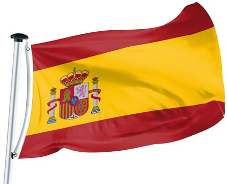 FLAGLY Premium Spanien Flagge 100x150 cm mit Ösen - hochwertiges Schiffsflaggentuch, 160g/m² - sehr lange Haltbarkeit, robust & witterungsbeständig, Spanienflagge