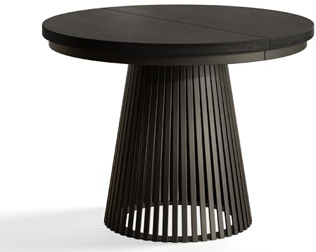 AlpiMeble Esstisch Ausziehbar Nero 100cm, Painflow, Stabile Metallbeine | Runder Tish, Moderner Desing, Wohnzimmertisch und Küchentisch, Schwarze Beine